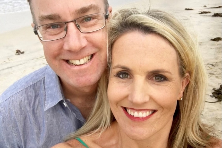 A selfie of Tara Castle with her late husband on the beach.